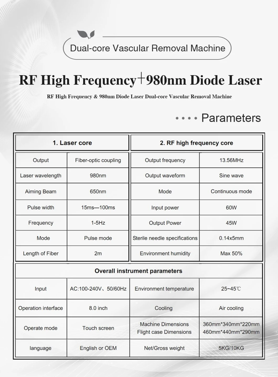 2 in 1 980nm Diode Laser Vascular Removal RF Machine